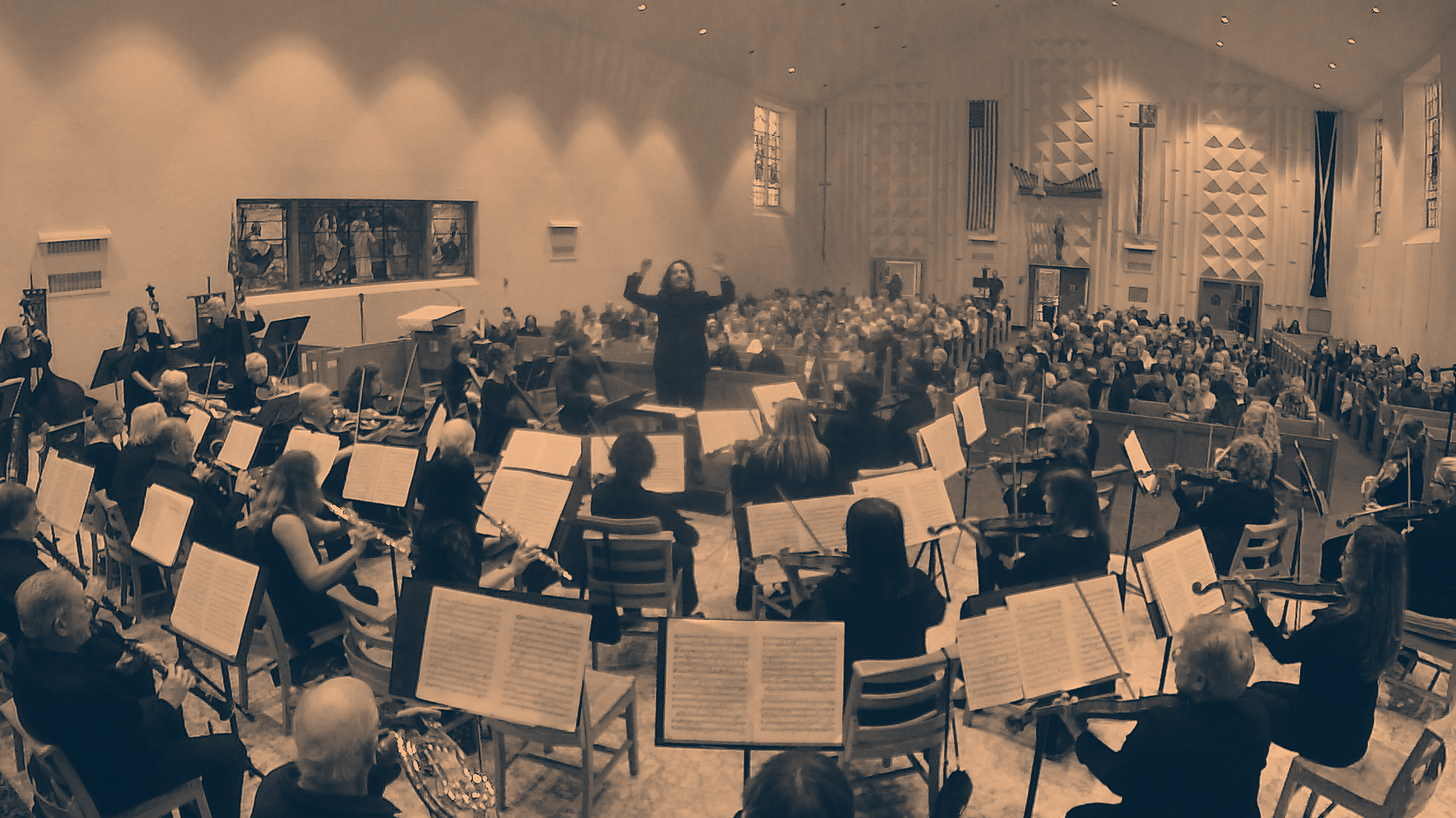 Island Symphony Orchestra at a concert on long island new york gold duotone
